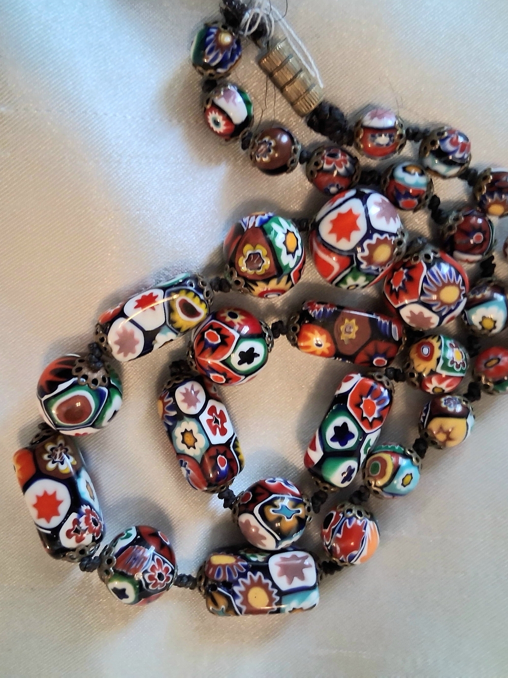 Vtg Handknotted Multicolor Millefiori Glass Bead Necklace - Picture 7 of 11